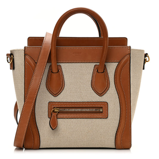 Textile Smooth Calfskin Nano Luggage Tan White
