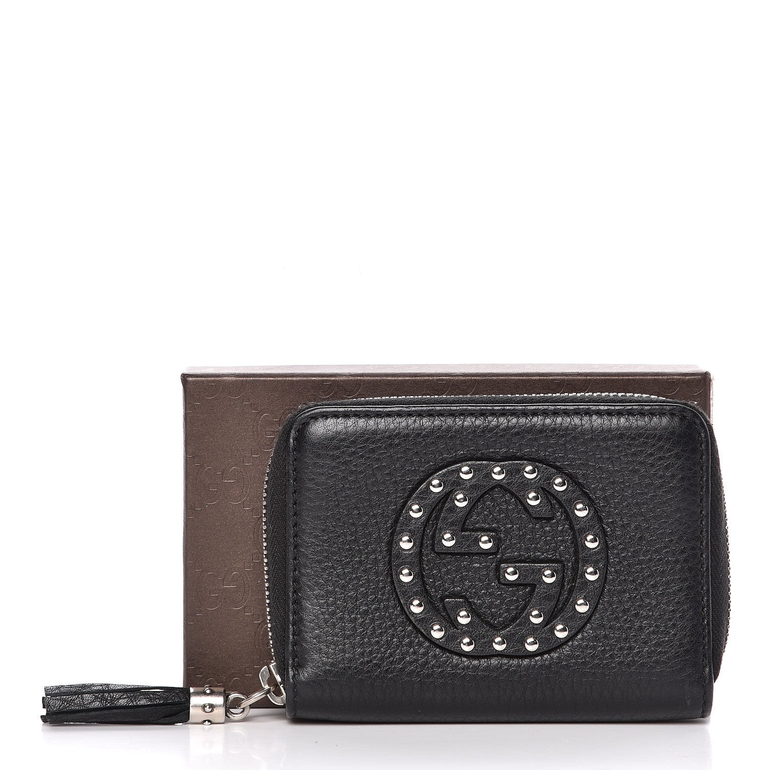 Gucci Pebbled Calfskin Studded Soho Compact Disco Zip Around Wallet Black 14 of 14