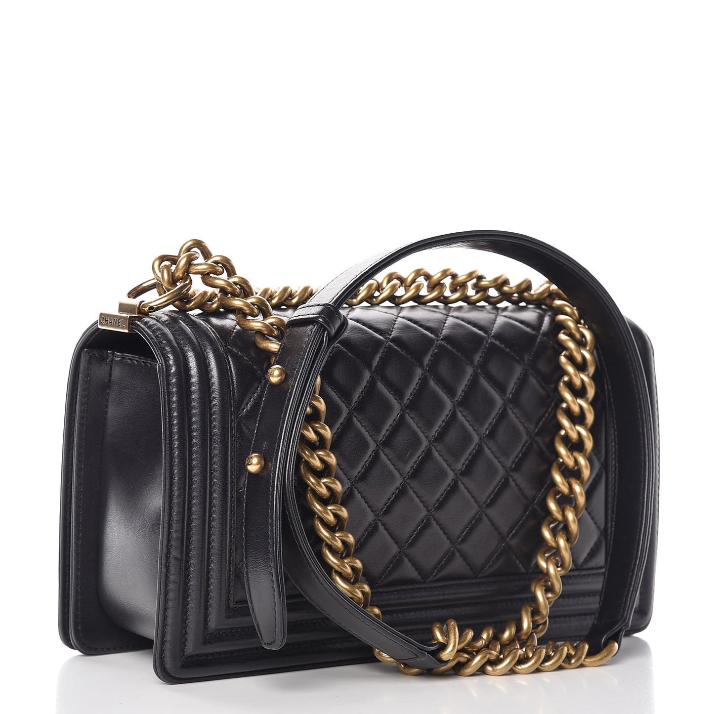 Lambskin Quilted Medium Boy Flap Pearly Black