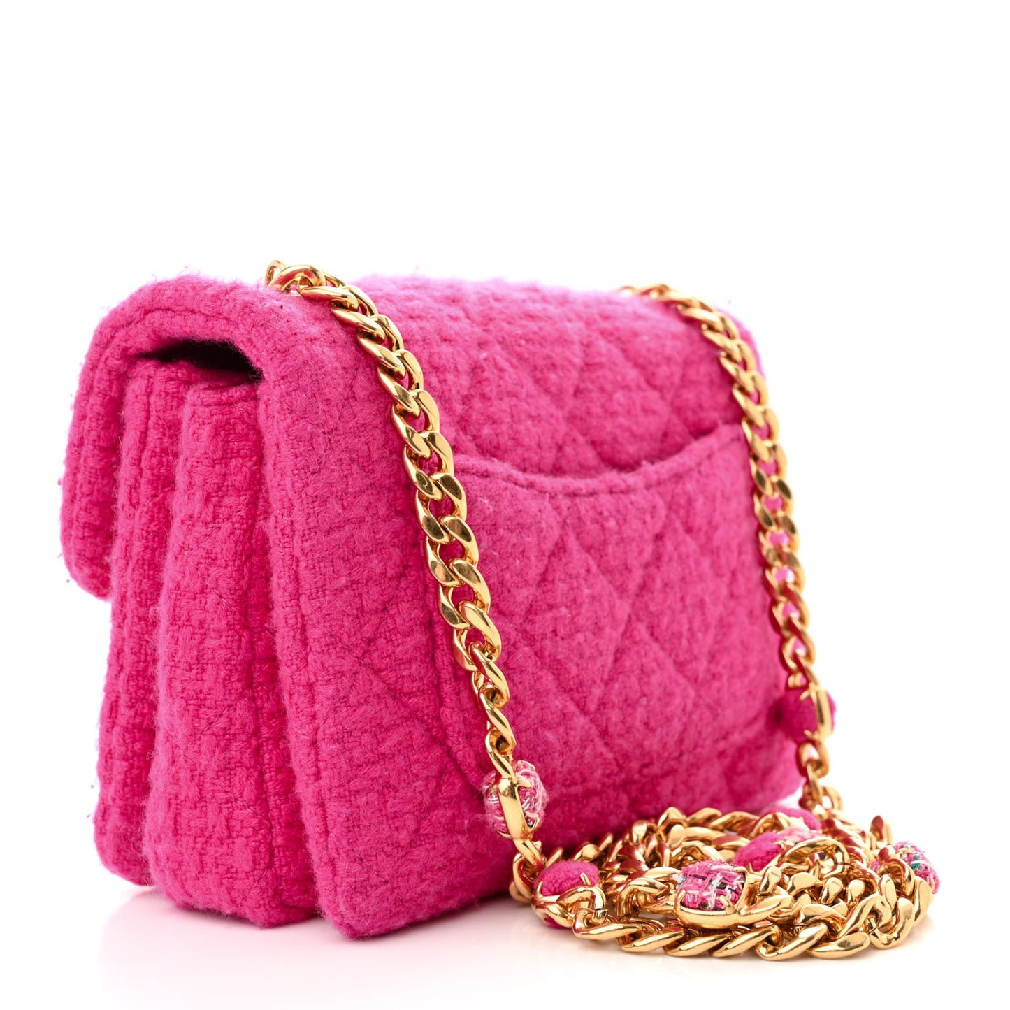 Cashmere Tweed Quilted Mini Bijoux Flap Fuchsia