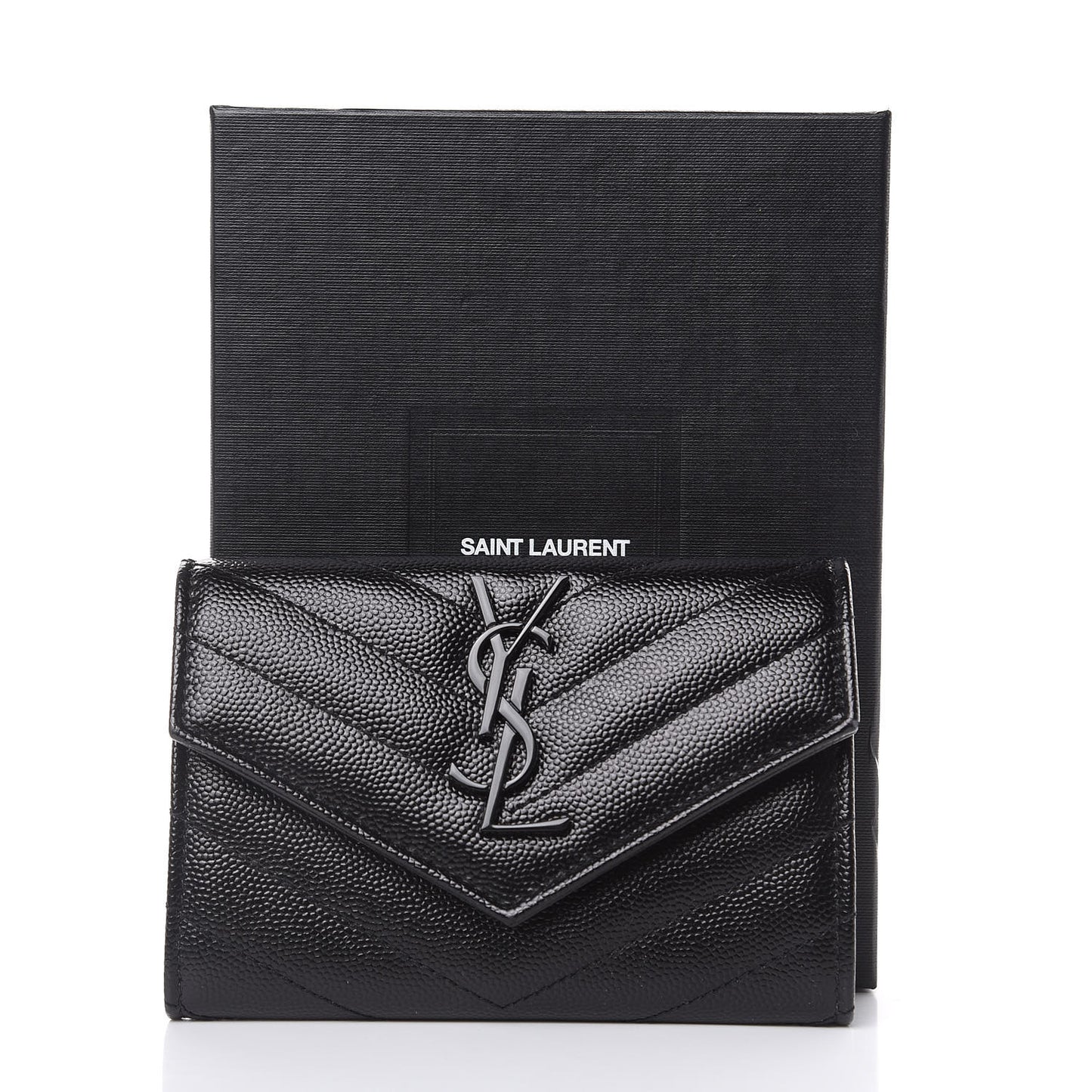 Grain De Poudre Matelasse Chevron Small Monogram Envelope Wallet Black