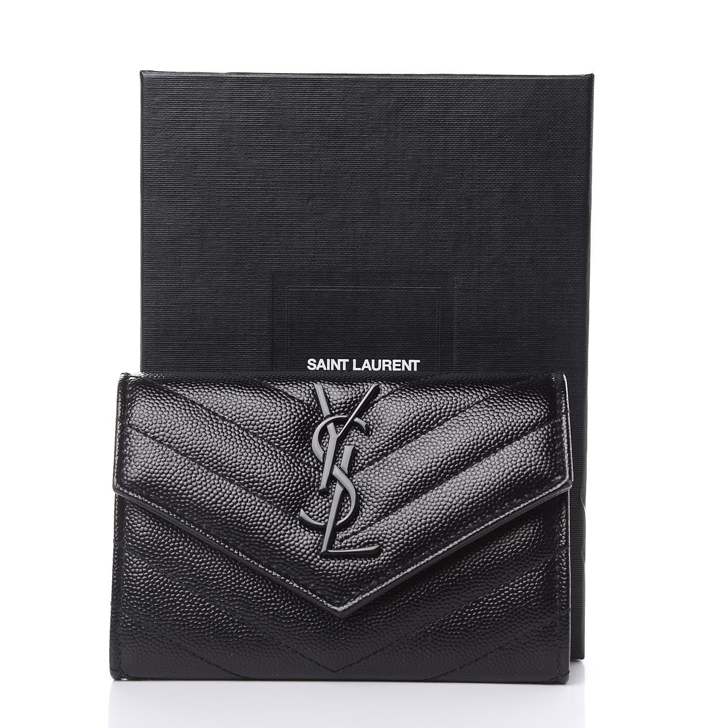 Saint Laurent Grain De Poudre Matelasse Chevron Small Monogram Envelope Wallet Black 10 of 10
