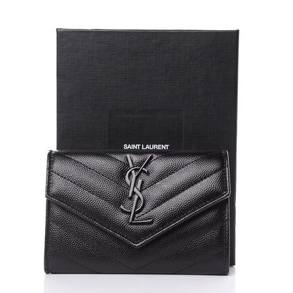 Saint Laurent Grain De Poudre Matelasse Chevron Small Monogram Envelope Wallet Black 10 of 10