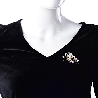 Mikimoto 14K Yellow Gold Akoya Pearl 5.5-7.5mm Pin Brooch 2 of 5