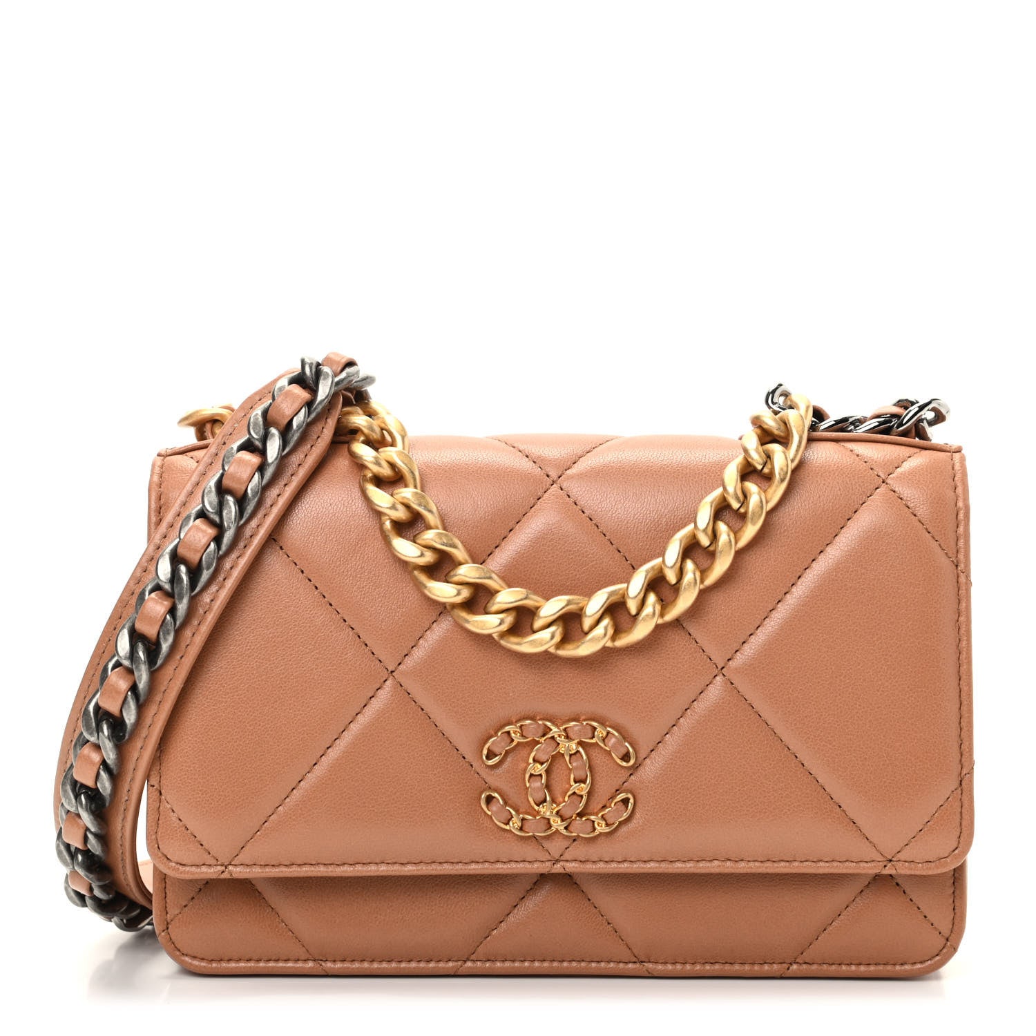 Chanel Lambskin Quilted Chanel 19 Wallet On Chain WOC Brown 1 of 10