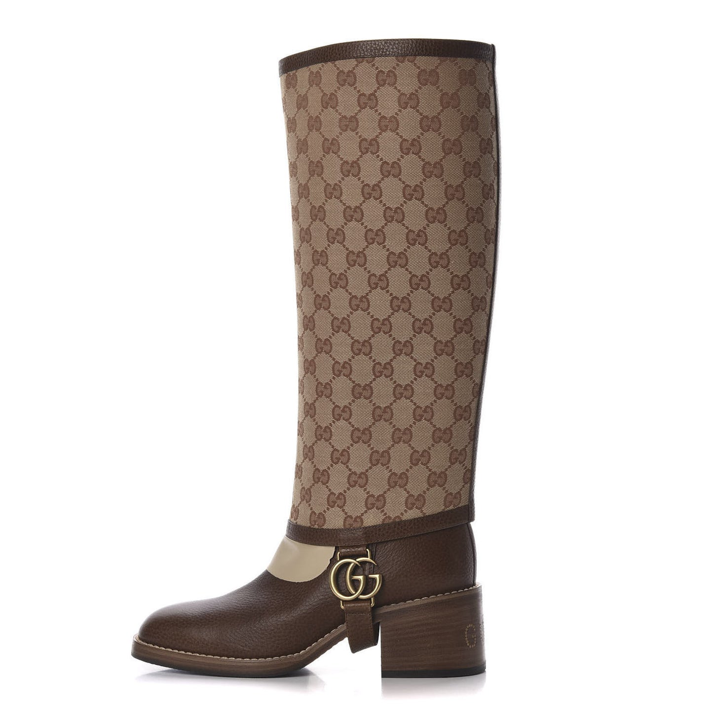 GG Monogram Calfskin Lola Tall Boots 38.5 Beige Ruggine Cuir