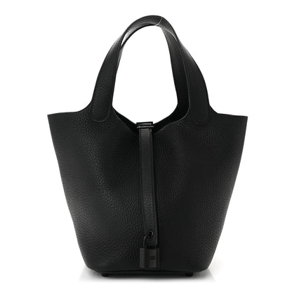 Hermes Taurillon Clemence Monochrome Picotin Lock 18 PM Black 1 of 11