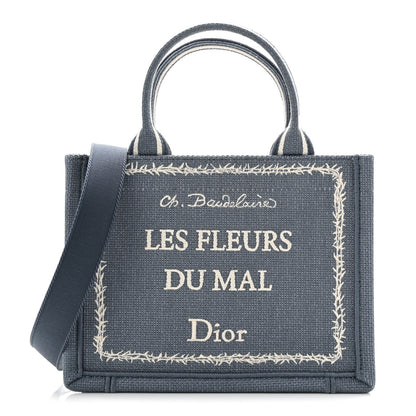 Christian Dior Canvas Embroidered Les Fleurs du Mal Mini Book Tote  Blue White 1 of 11