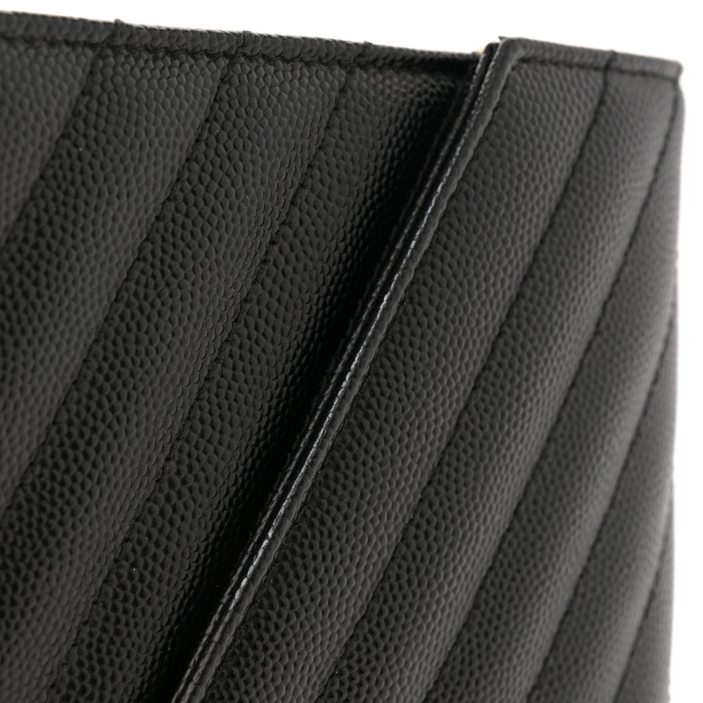 Grain De Poudre Matelasse Chevron Monogram Envelope Chain Wallet Black