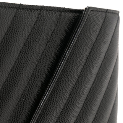 Saint Laurent Grain De Poudre Matelasse Chevron Monogram Envelope Chain Wallet Black 11 of 12