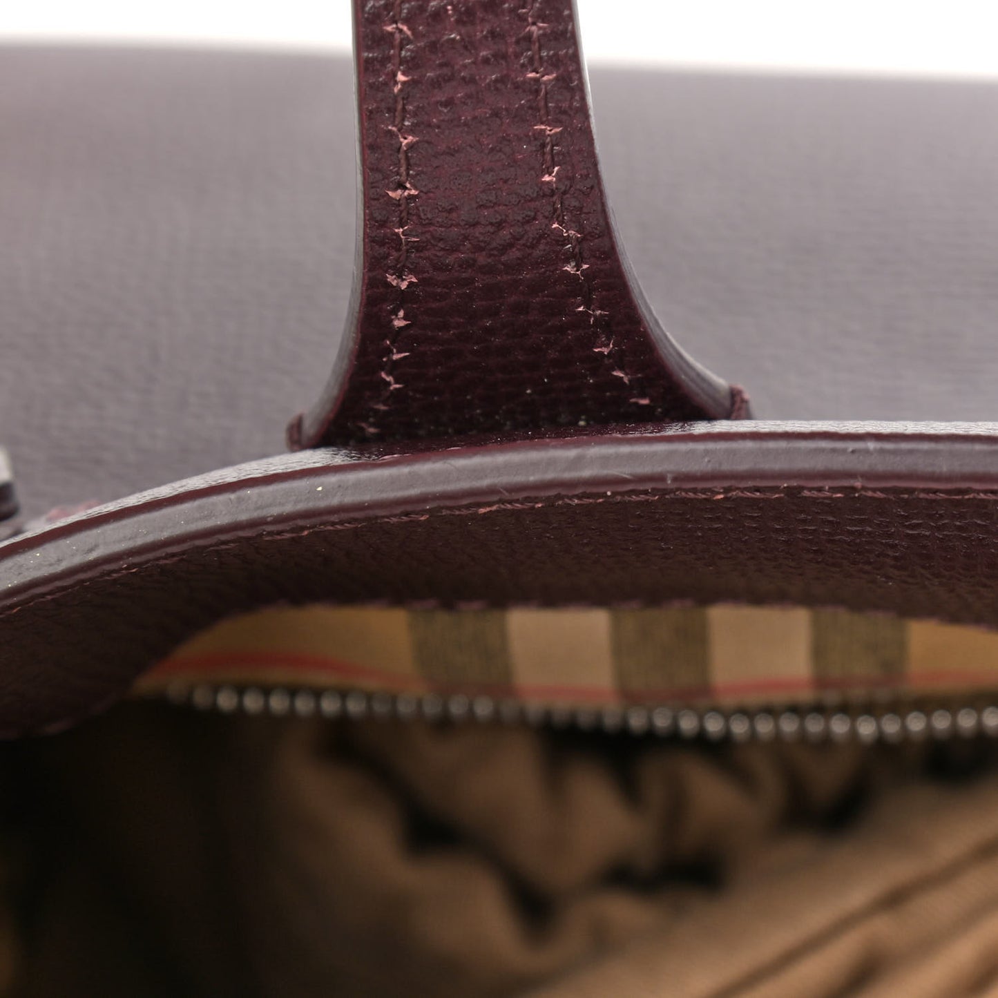 Derby Calfskin House Check Small Banner Tote Mahogany Red