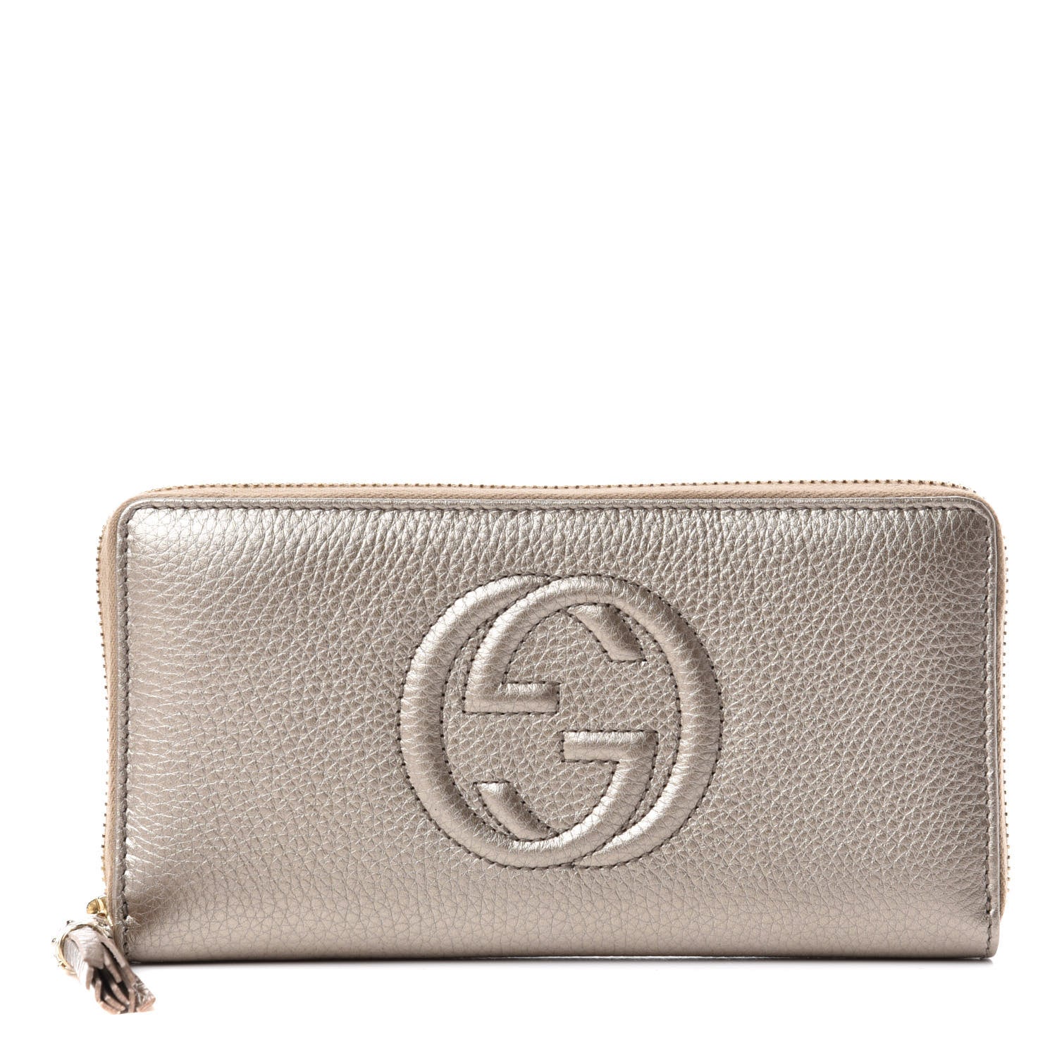 Gucci Metallic Pebbled Calfskin Soho Zip Around Wallet Golden Beige 1 of 7