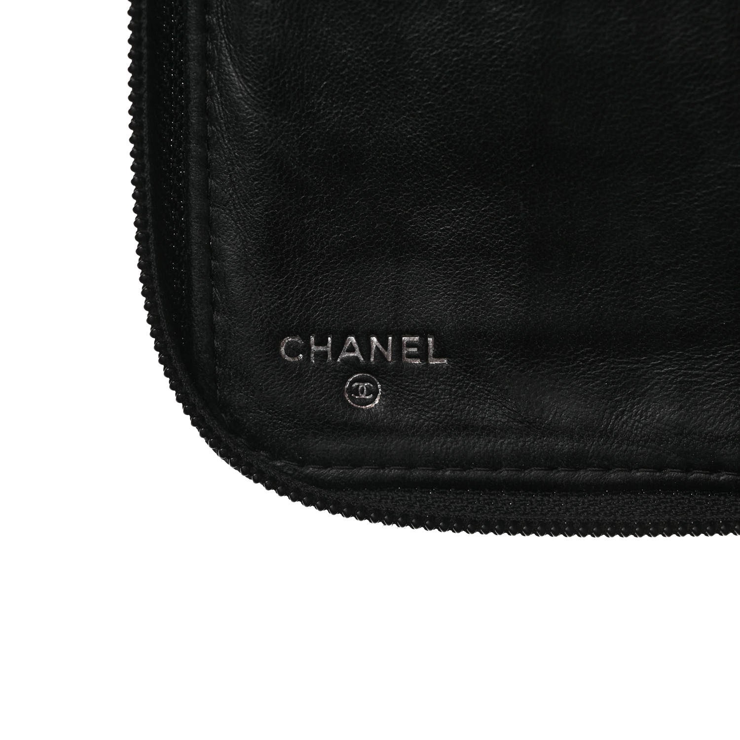 Chanel Lambskin Camellia Embossed Zip Around Organizer Wallet Black 6 of 7