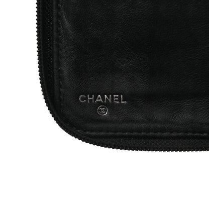 Chanel Lambskin Camellia Embossed Zip Around Organizer Wallet Black 6 of 7