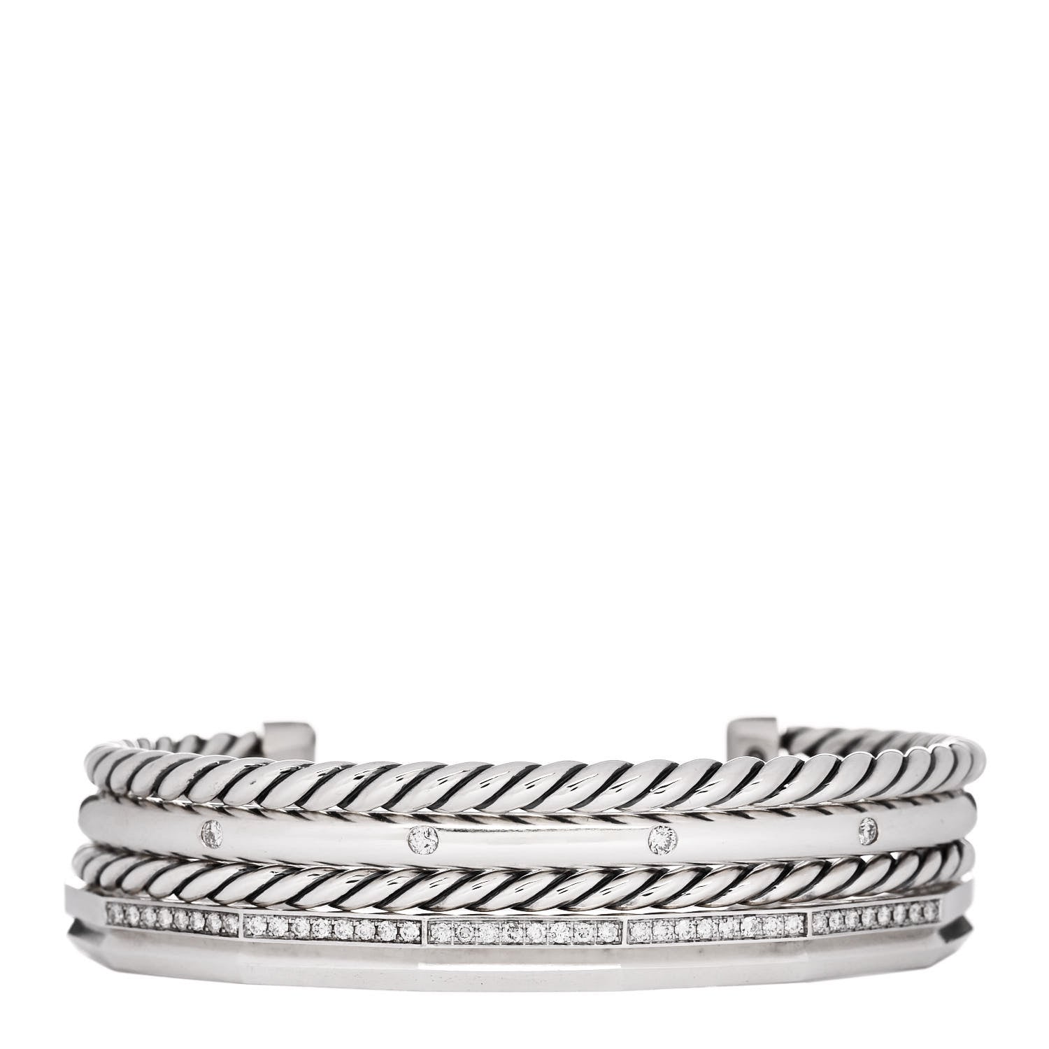 David Yurman Sterling Silver Diamond Narrow Stax Cuff Bracelet 1 of 3