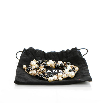 Chanel Pearl Bead Enamel CC Long Necklace Black Gold 7 of 7