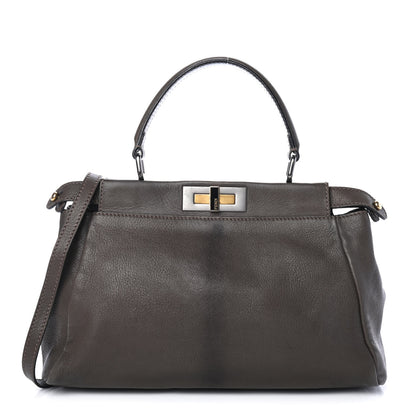 Fendi Goatskin Zucca Medium Peekaboo Iconic Satchel Grigio Tobacco Moro 1 of 5