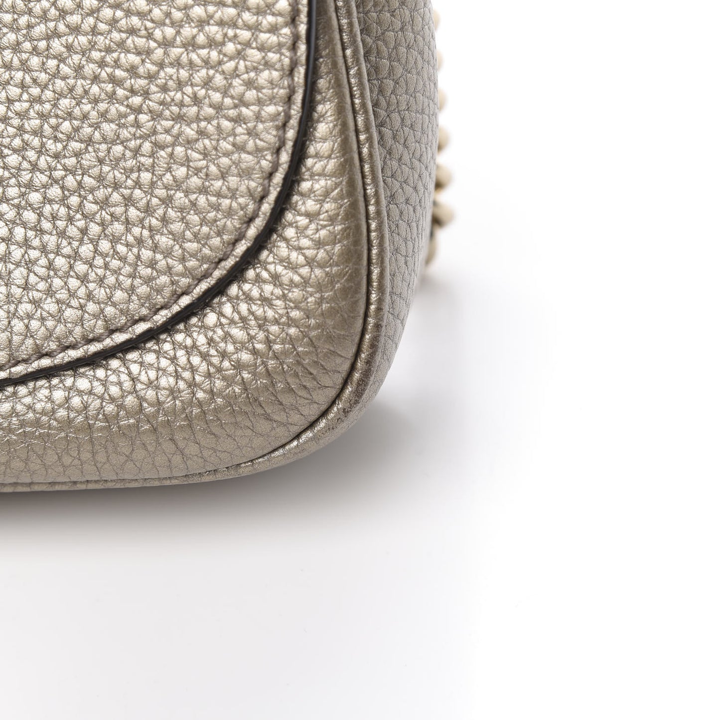 Metallic Pebbled Calfskin Medium Soho Flap Crossbody Golden Beige