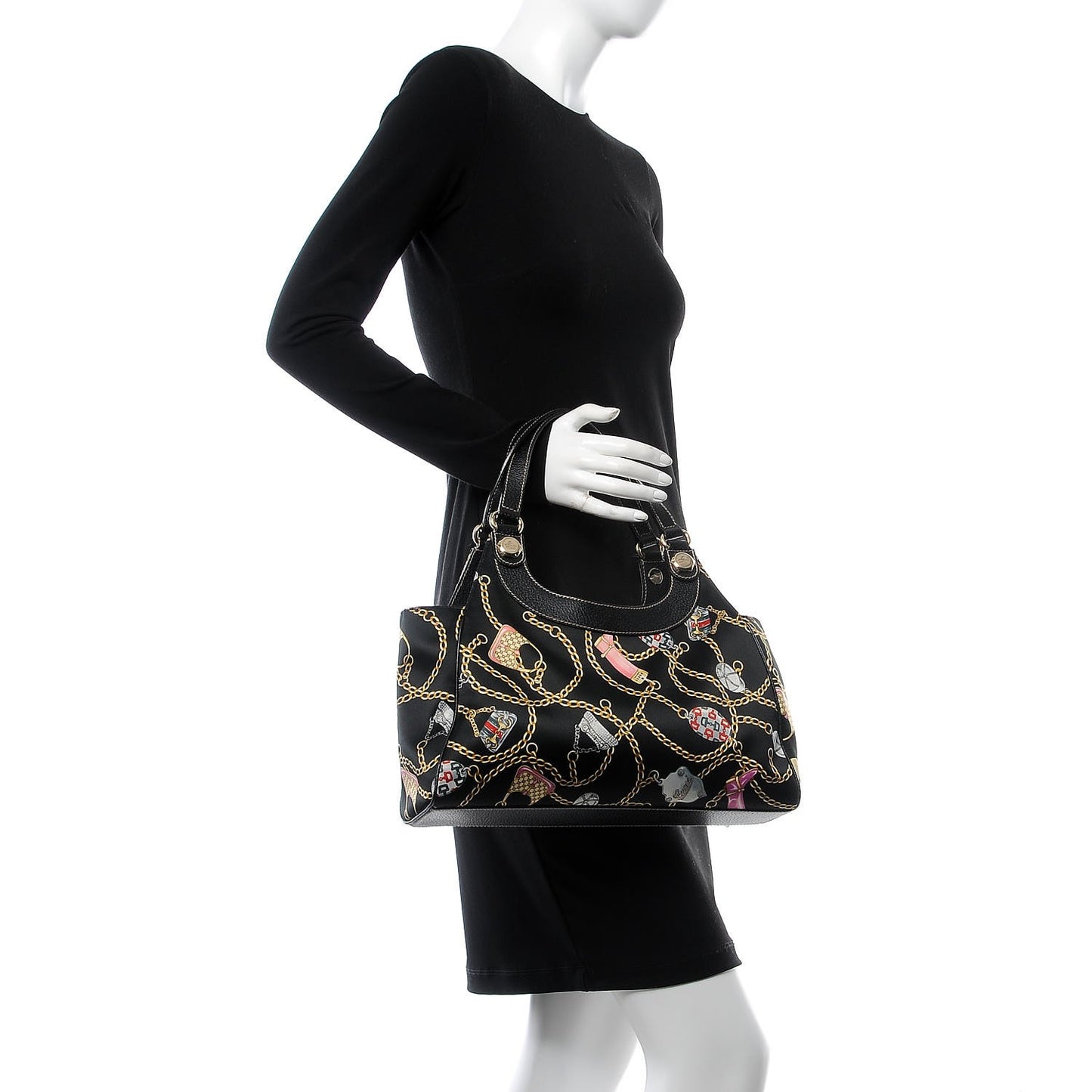 Satin Medium Charmy Shoulder Bag Black Multicolor