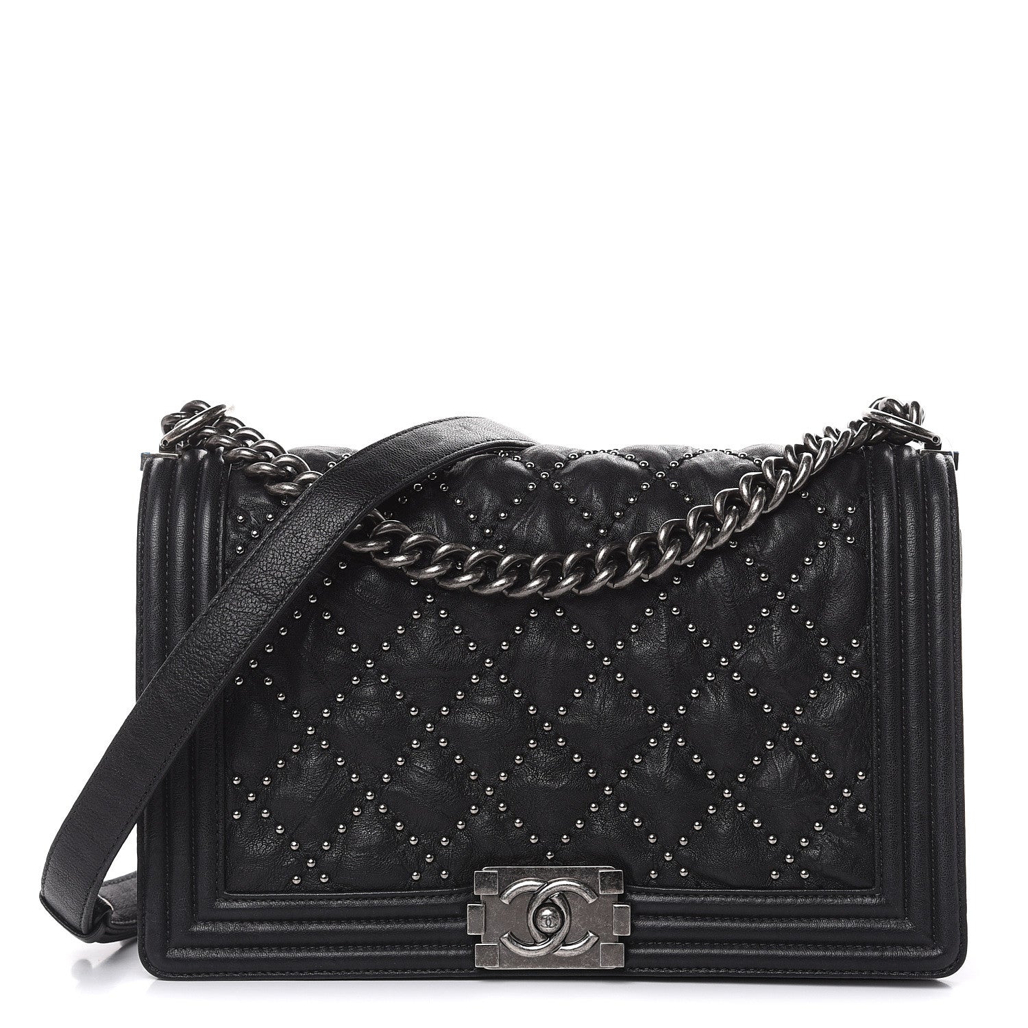 Chanel Crumpled Lambskin New Medium Studded Boy Flap Black 1 of 12