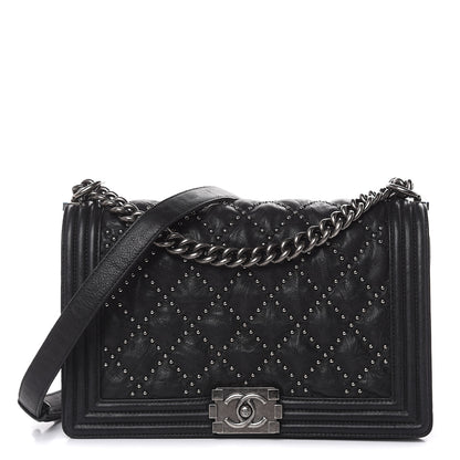 Chanel Crumpled Lambskin New Medium Studded Boy Flap Black 1 of 12