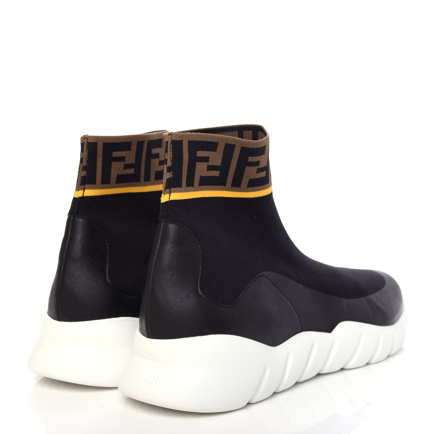 Fendi Jersey FF Mania Mens High Top Sock Sneakers 10 Black Tobacco Yema 4 of 11