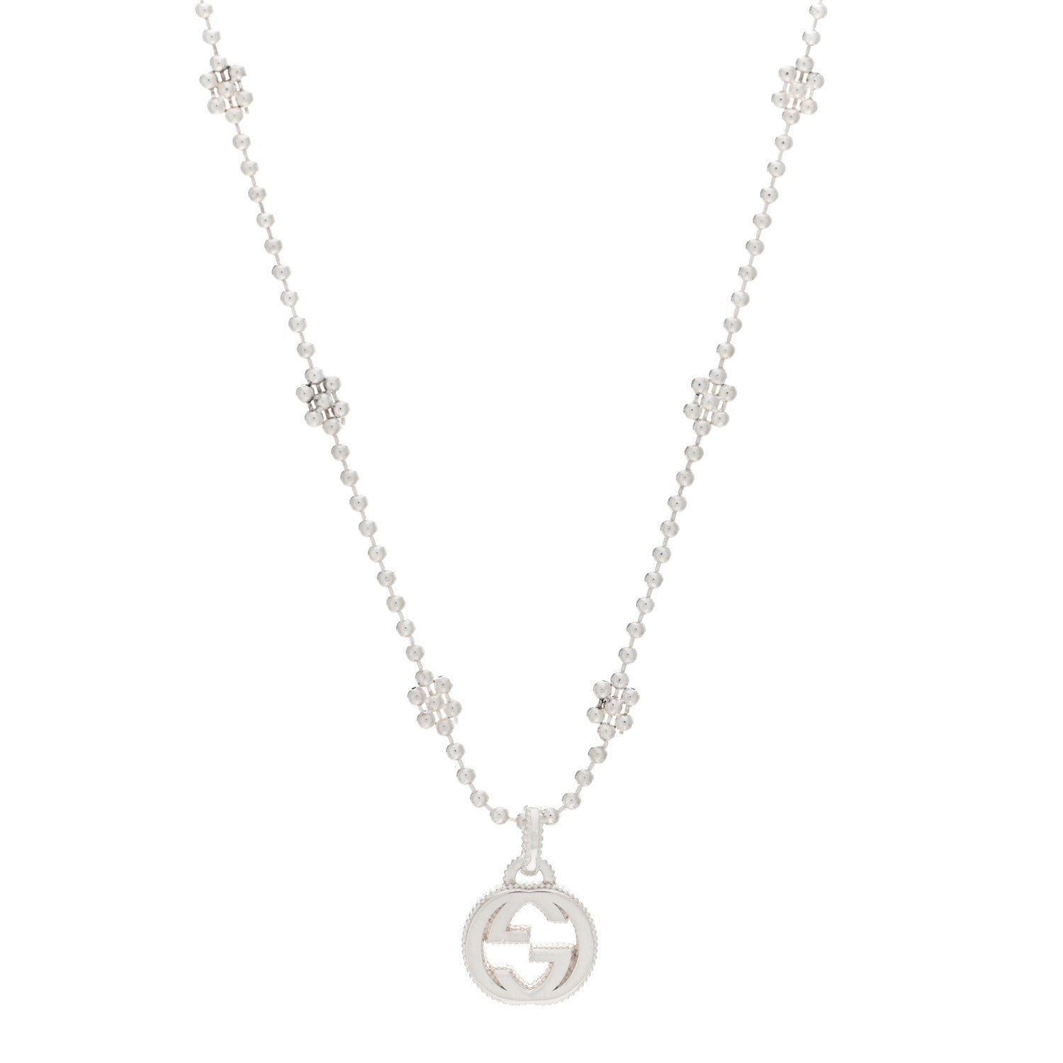 Gucci Sterling Silver Interlocking G Beaded Cluster Pendant Necklace 1 of 4