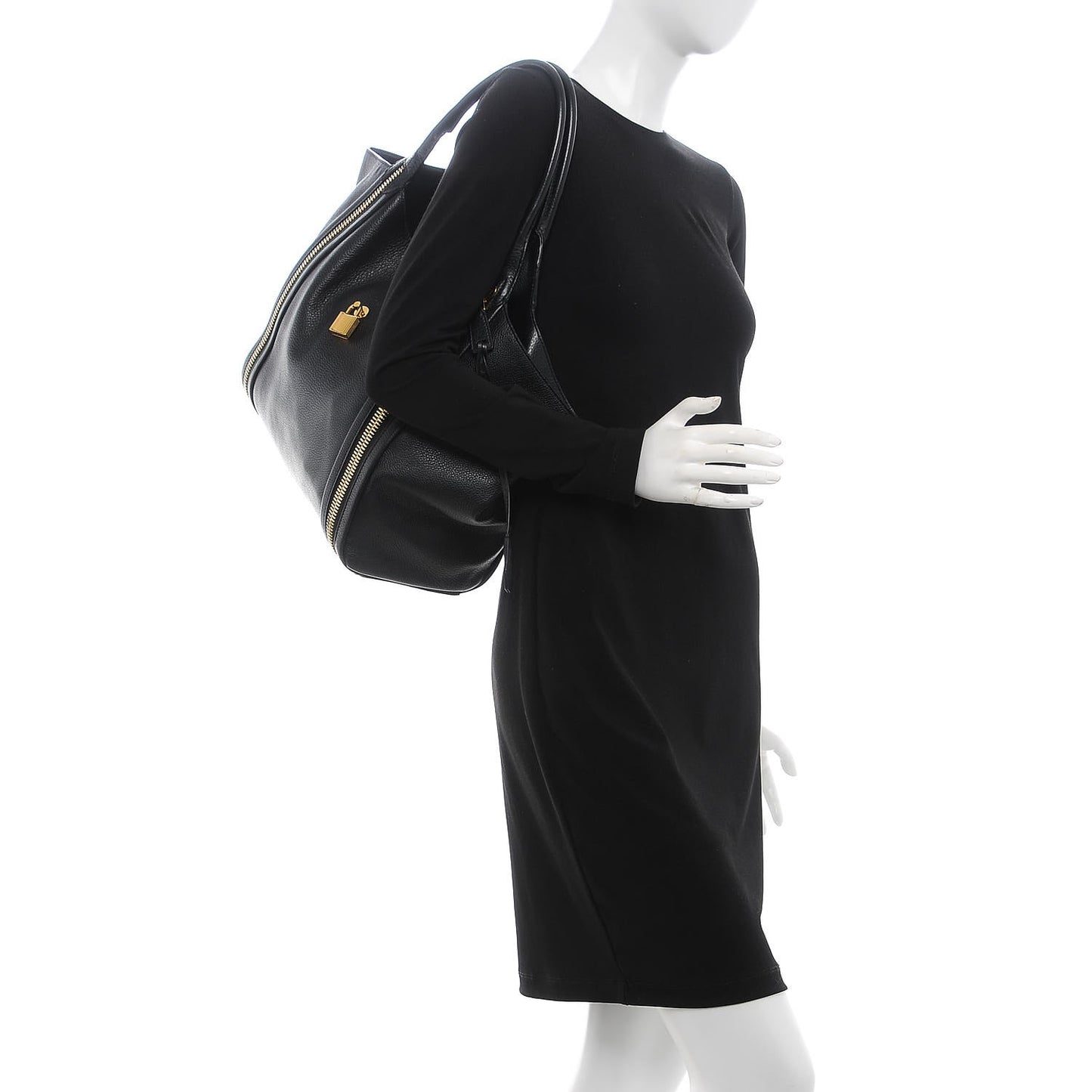 Grained Calfskin Amber Double-Zip Tote Black