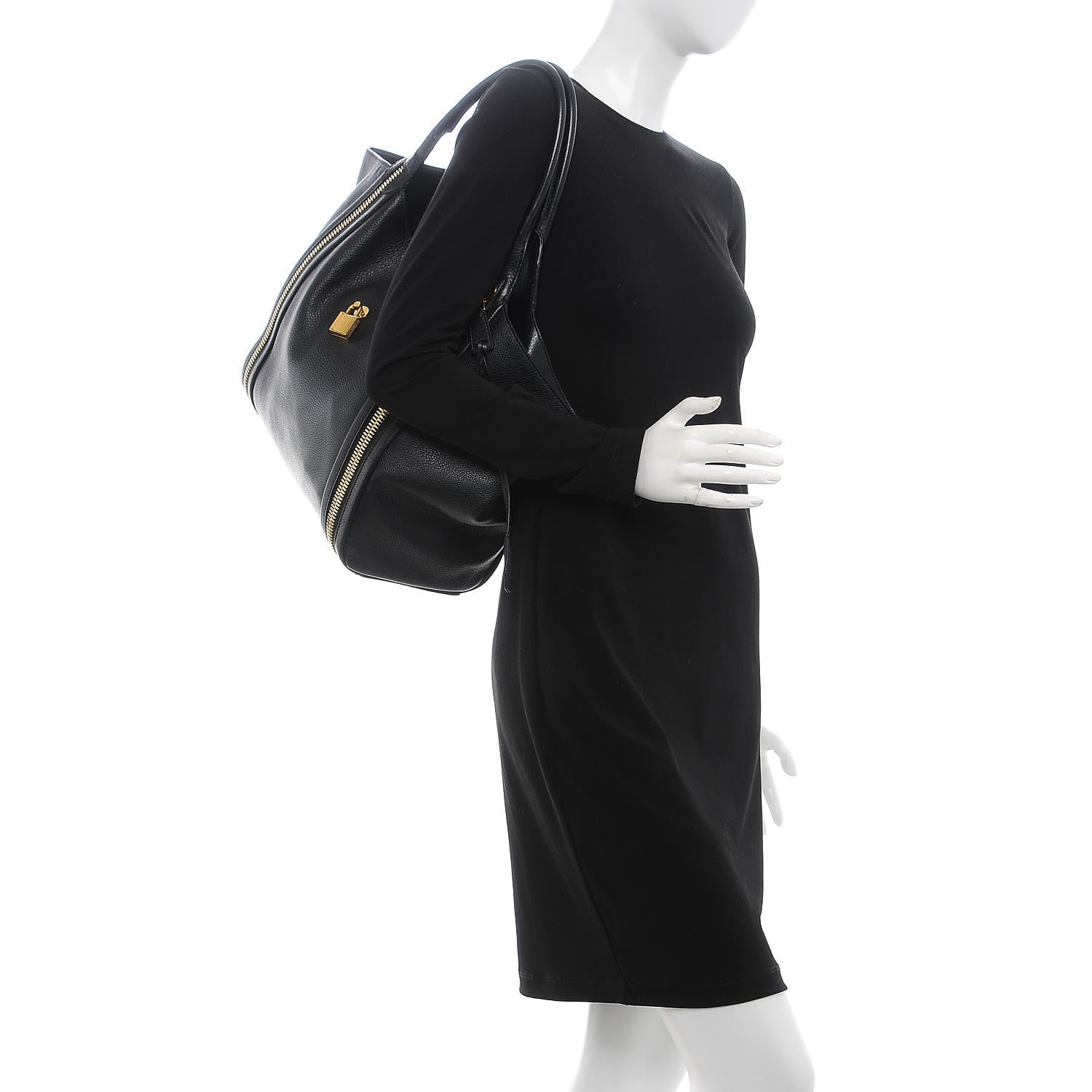 Tom Ford Grained Calfskin Amber Double-Zip Tote Black 2 of 7