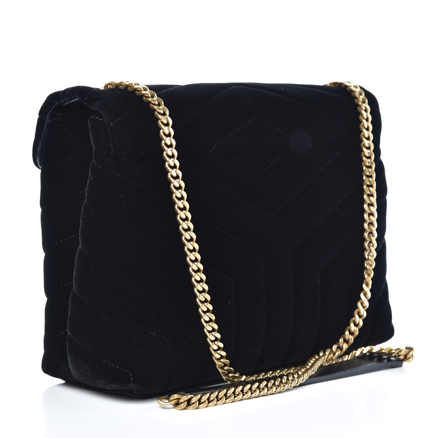 Velvet Y Quilted Monogram Small Loulou Chain Satchel Black