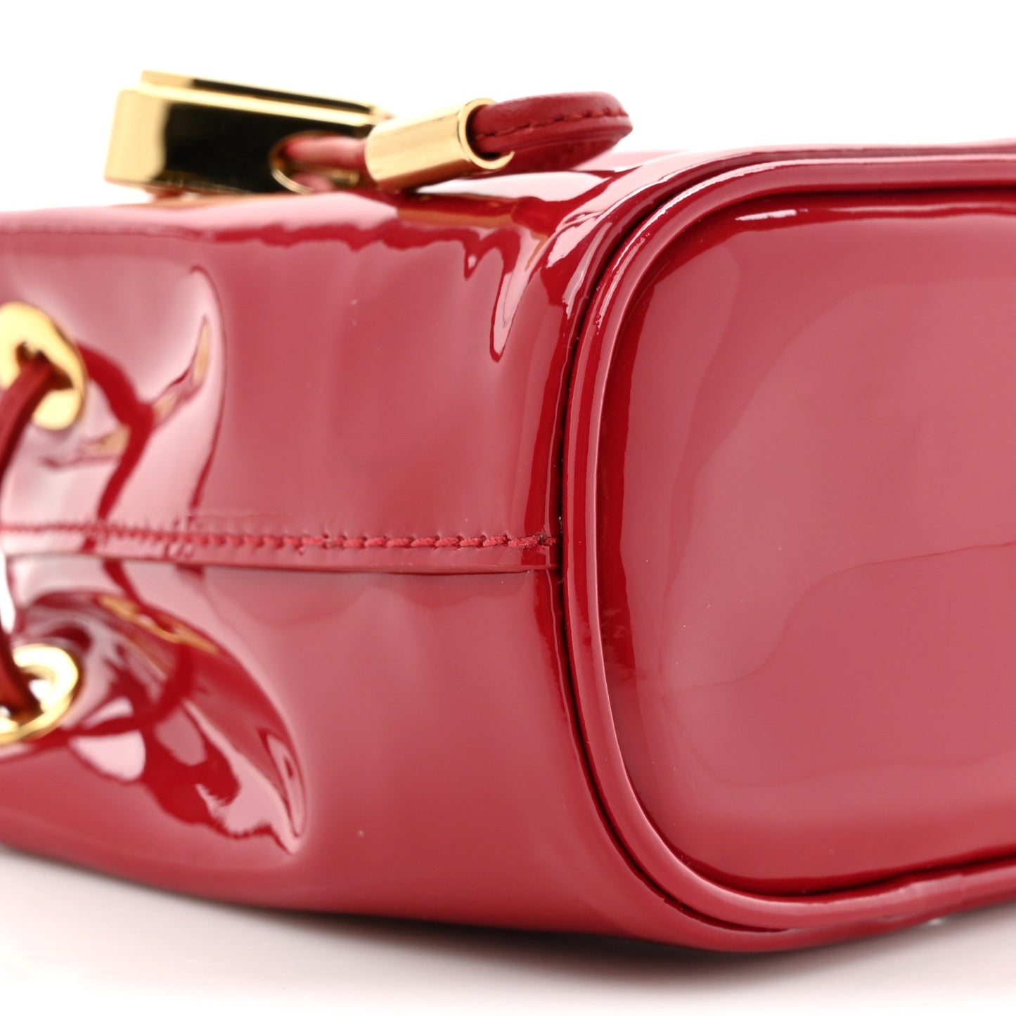 Vernice Metal Triangle Logo Mini Drawcord Pouch Shoulder Bag Cherry
