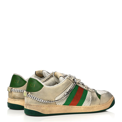 Gucci Nubuck Calfskin Web Removable Crystals Mens Screener Sneakers 9 Dusty Milk New Mystic White 10 of 27