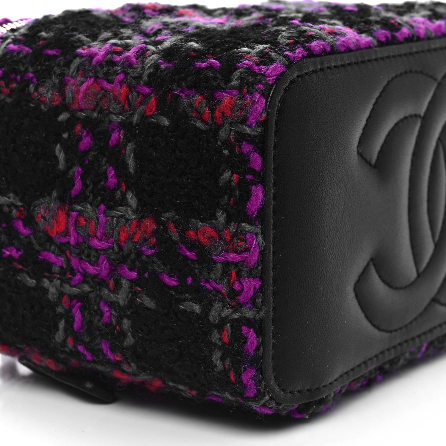 Chanel Tweed Quilted Small Vanity Case With Chain Black Purple Green Red 9 of 11