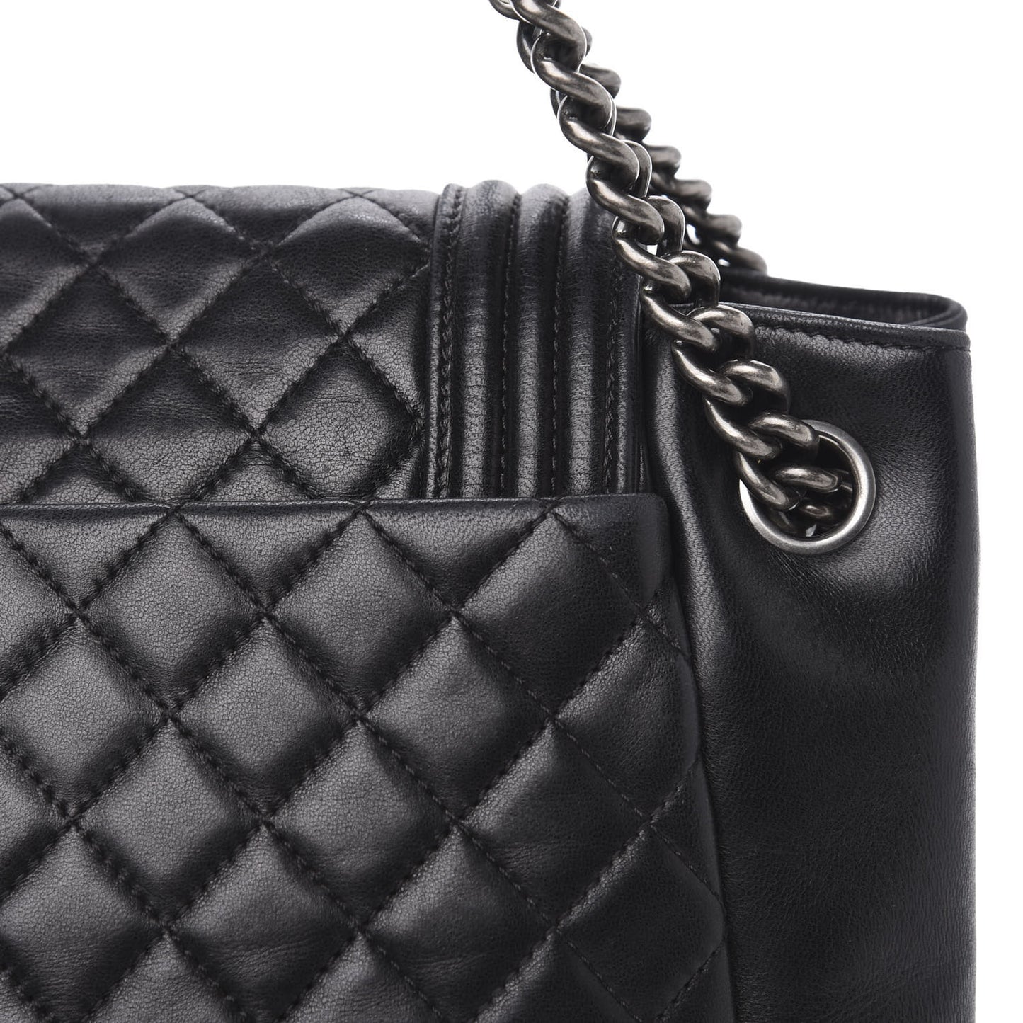 Lambskin Quilted Accordion Boy Flap Black