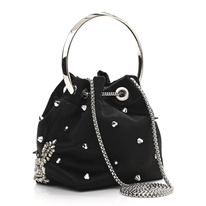 Jimmy Choo Satin Crystal Embellished Bon Bon Bucket Bag Black 3 of 11
