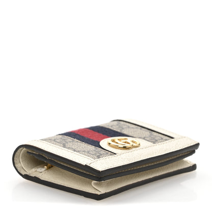 Gucci GG Supreme Monogram Textured Dollar Calfskin Web Ophidia Card Case Beige Ebony Mystic White 4 of 10