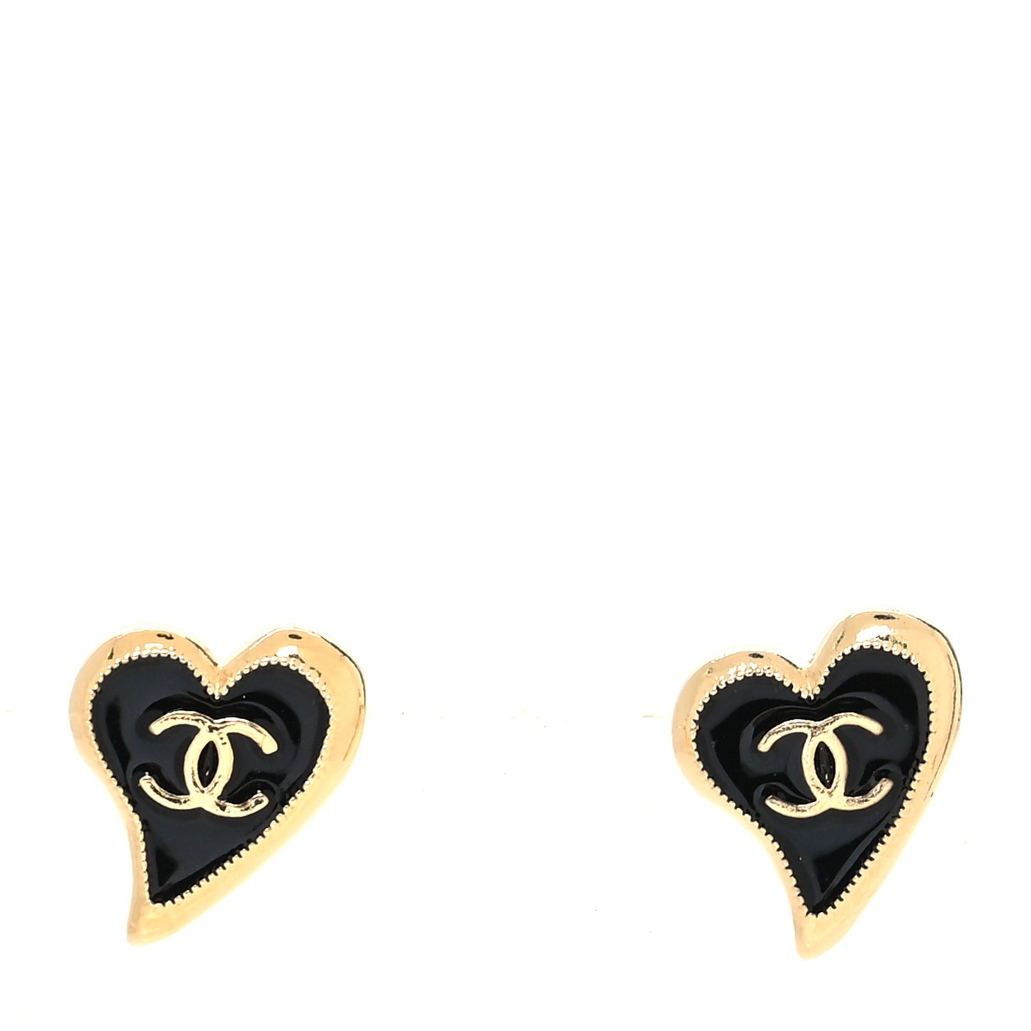 Metal CC Heart Earrings Gold Black