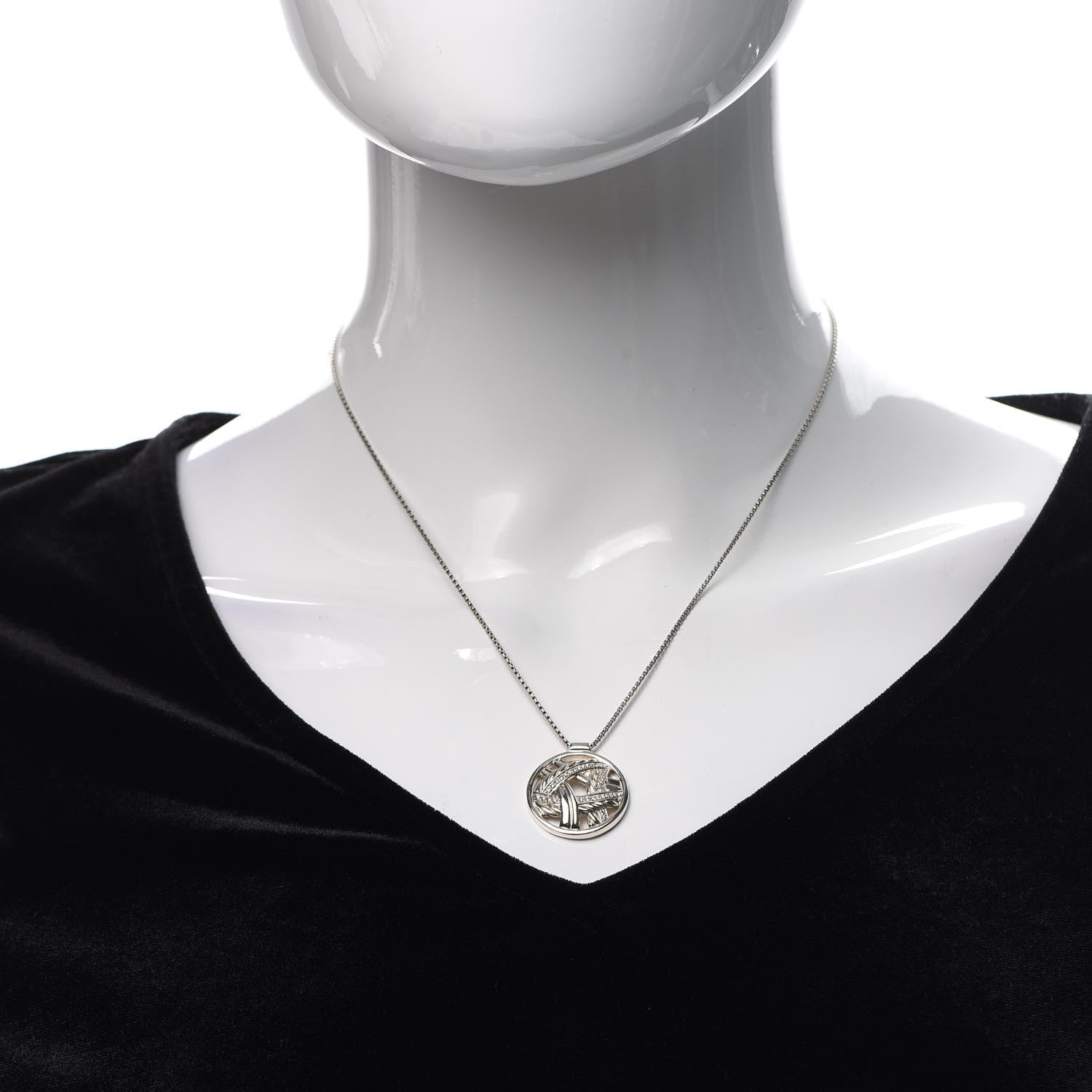 David Yurman Sterling Silver Diamond Papyrus Pendant Necklace 2 of 5