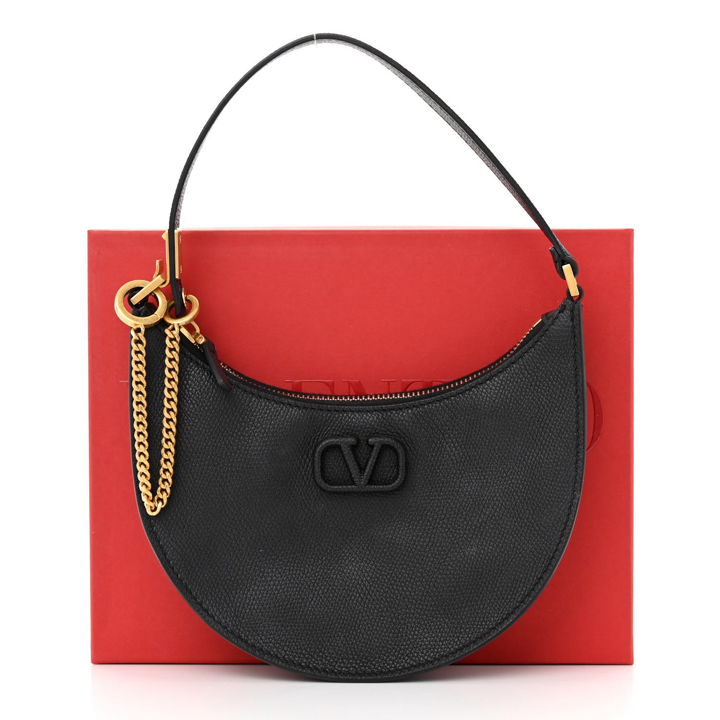 Grainy Calfskin Mini Vlogo Hobo Bag Black