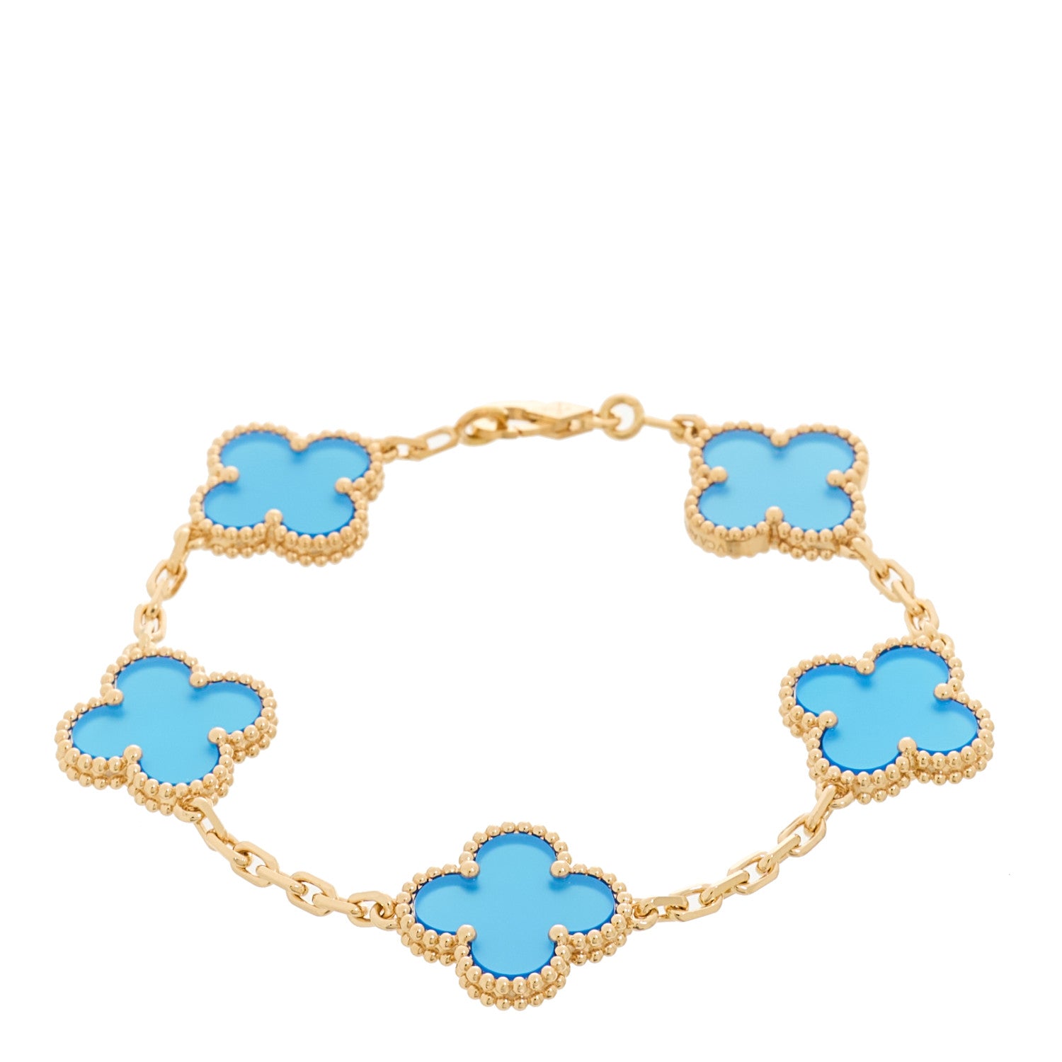 Van Cleef & Arpels 18K Yellow Gold Blue Agate 5 Motifs Vintage Alhambra Bracelet 1 of 5