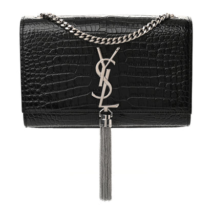Saint Laurent Calfskin Crocodile Embossed Small Classic Monogram Kate Tassel Satchel Black 1 of 9