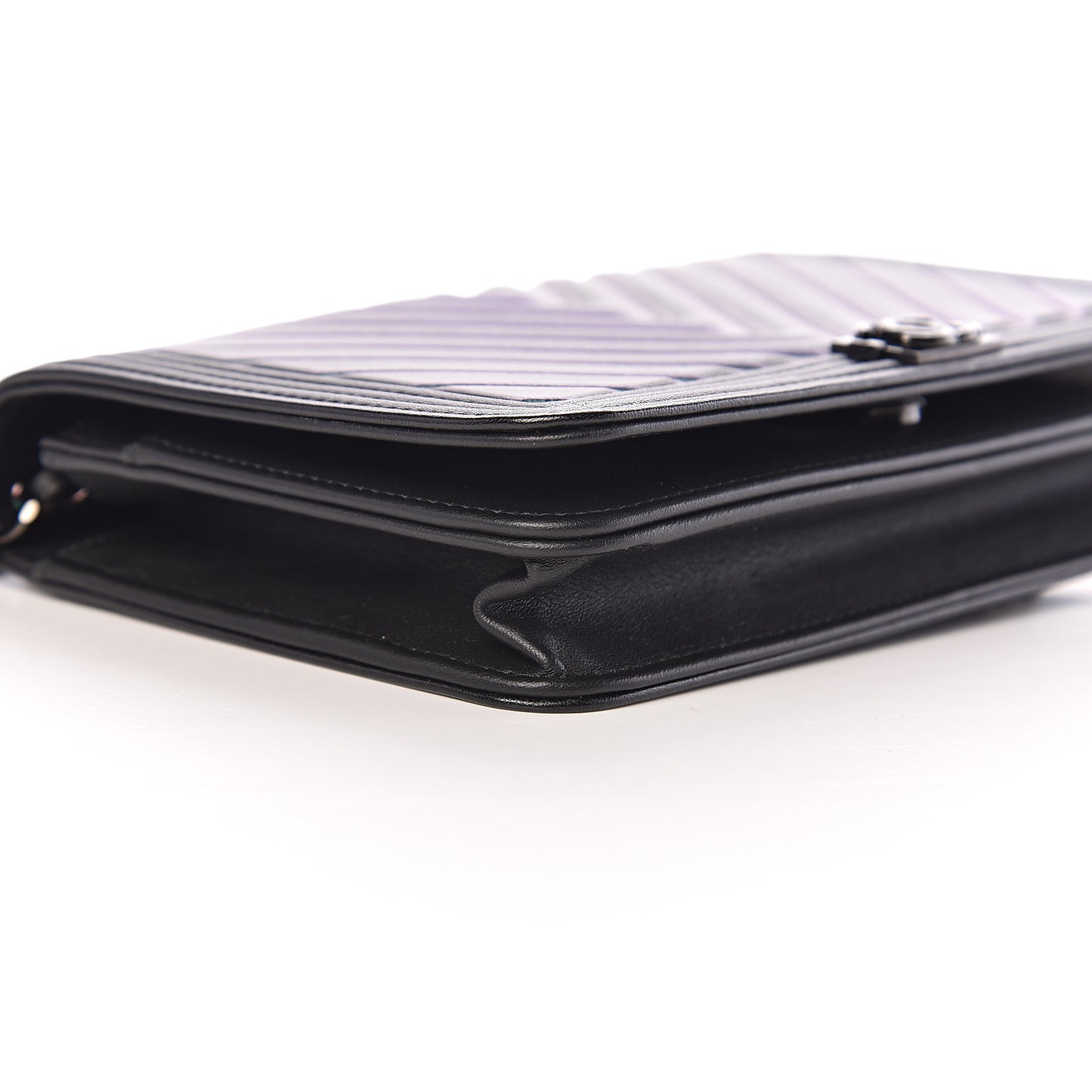 Calfskin Painted Chevron Embossed Boy Wallet On Chain WOC Black
