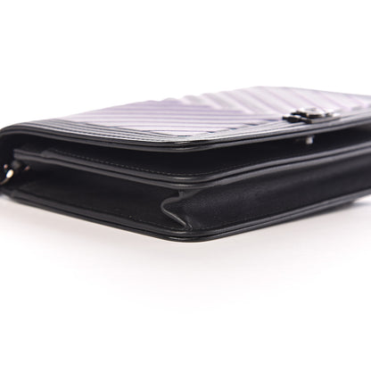 Chanel Calfskin Painted Chevron Embossed Boy Wallet On Chain WOC Black 11 of 13