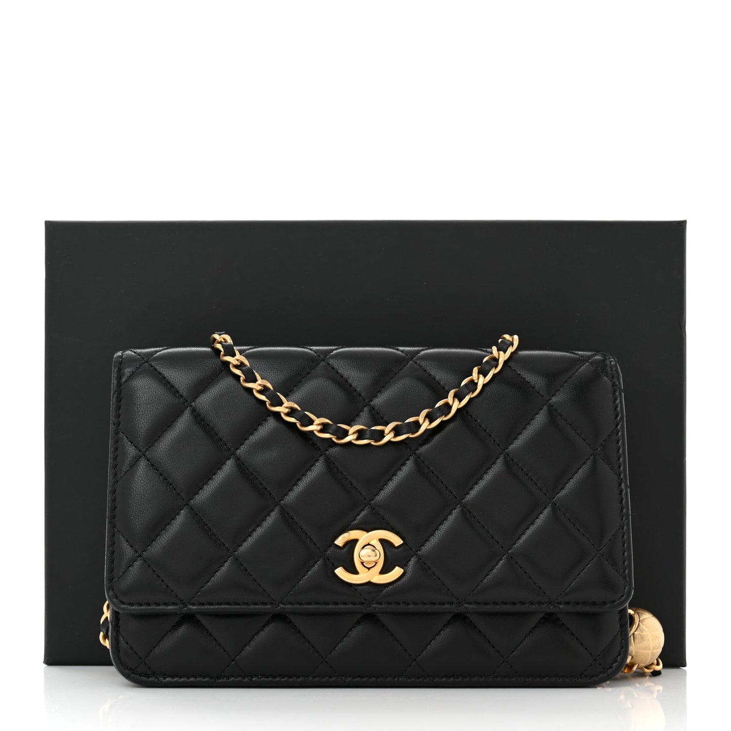 Lambskin Quilted CC Pearl Crush Wallet on Chain WOC Black