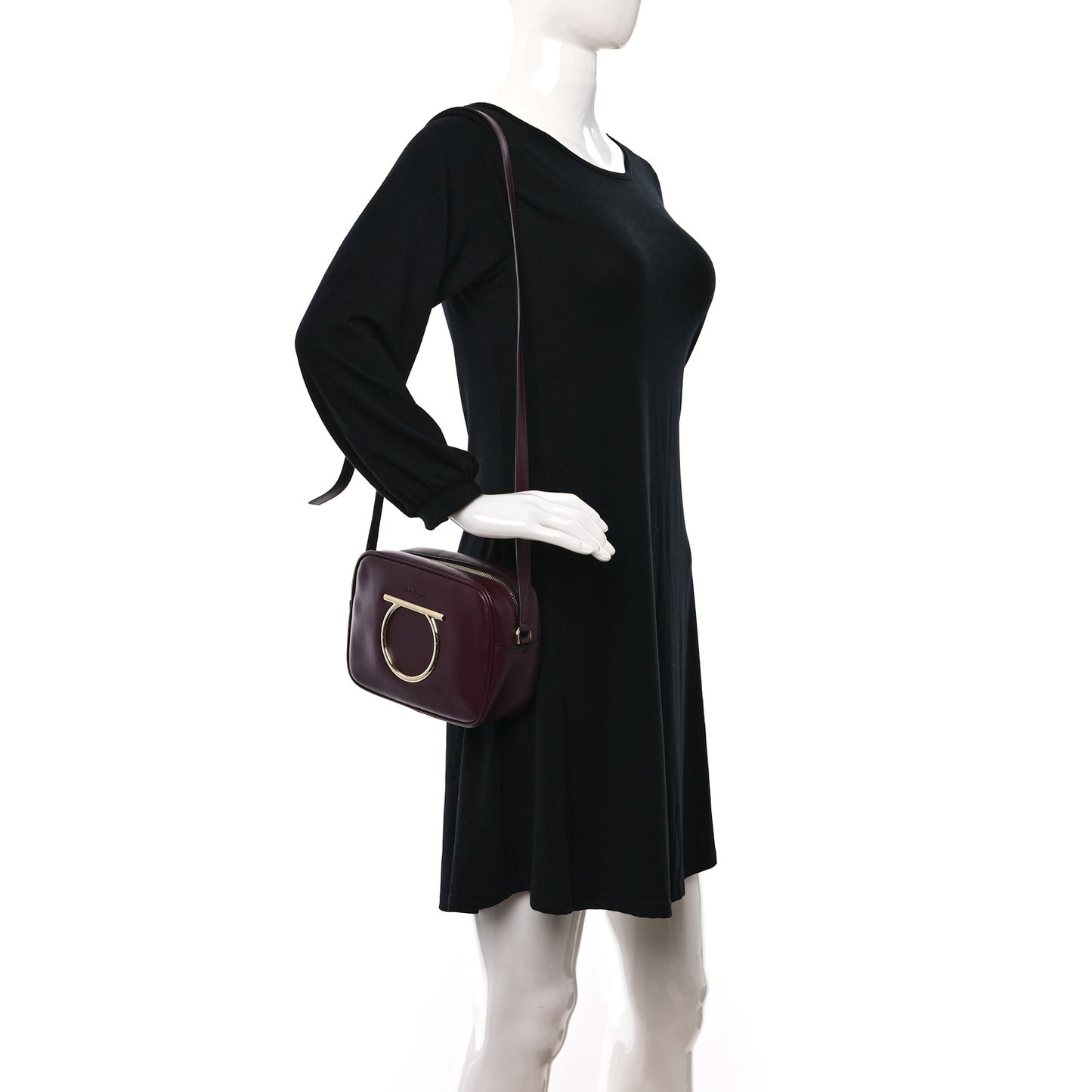 Calfskin Vela Camera Crossbody Bag Burgundy