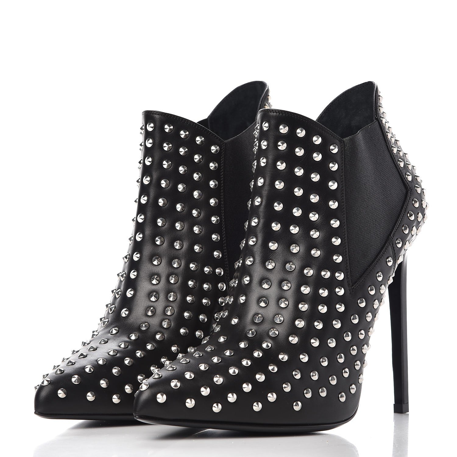 Saint Laurent Calfskin Studded Ankle Booties Black 3 of 9