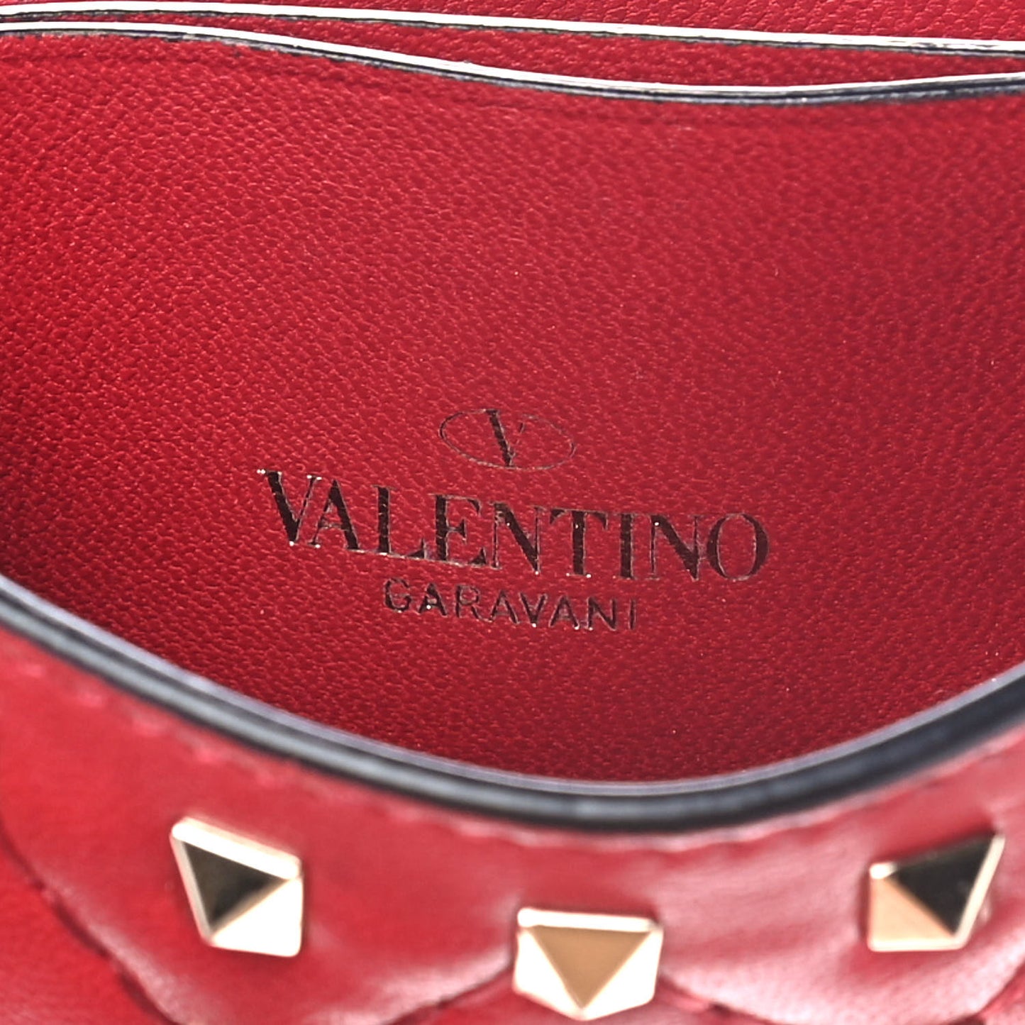 Lambskin Rockstud Spike Card Holder Red