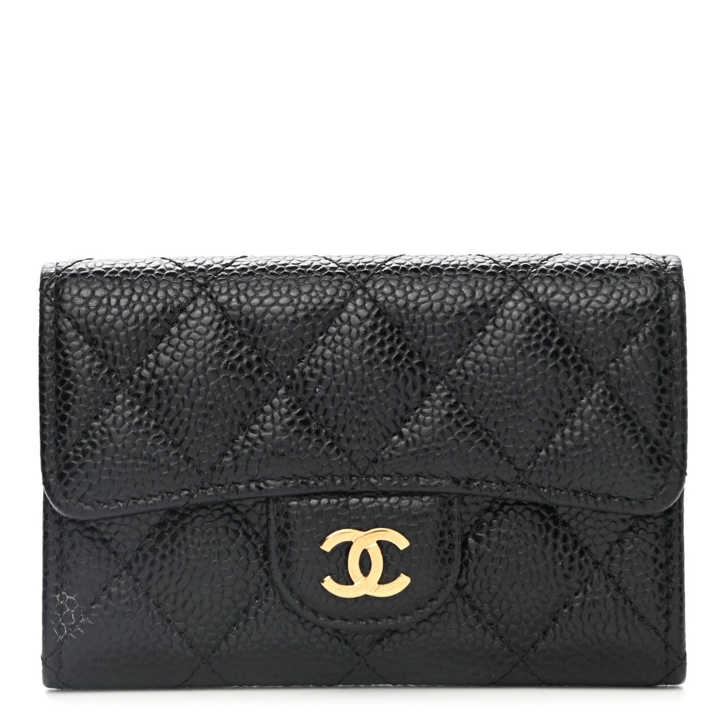 Caviar Quilted Flap Card Holder Black