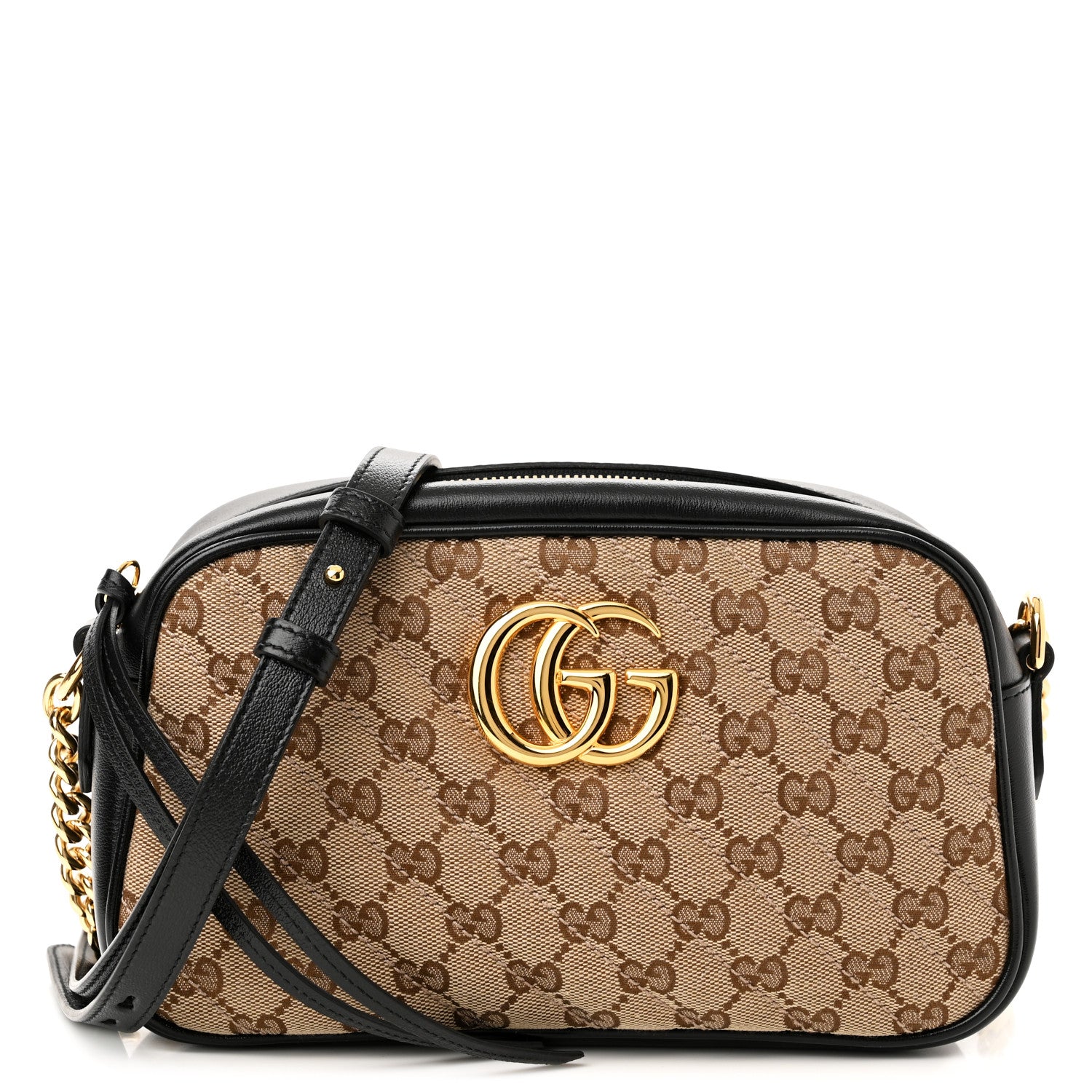 Gucci Monogram Matelasse Diagonal Small GG Marmont Chain Shoulder Bag Beige Black 1 of 10