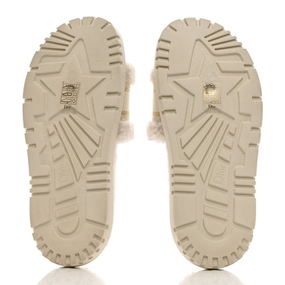 Christian Dior Shearling Canvas Lurex Embroidered Dway 10mm Slide Sandals 36.5 Natural Platinum 5 of 8